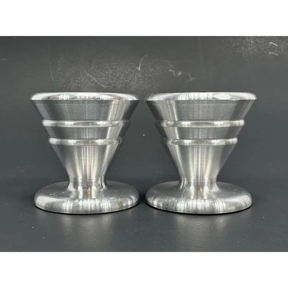 VTG Turned Aluminum Machine Age‎ Candlesticks Deco MCM Industrial Machinist Made